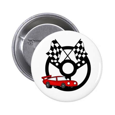 Red Race Car And Flags Button Zazzle