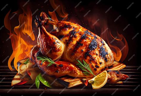 Premium Ai Image Chicken On Grill With Blazing Fire Flame Food And