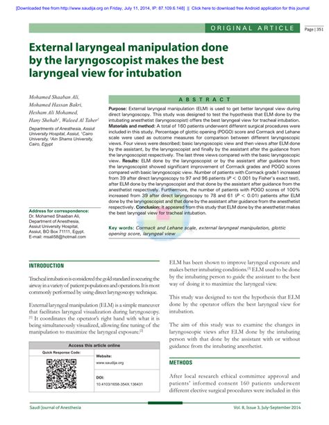 Pdf External Laryngeal Manipulation Done By The Laryngoscopist Makes