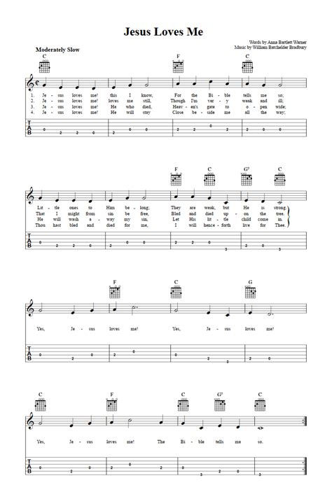 Jesus Loves Me - Easy Guitalele Sheet Music and Tab with Chords and Lyrics