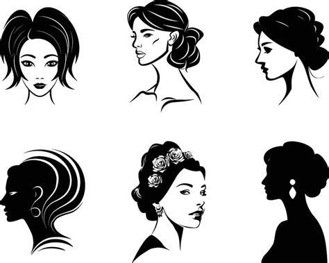 Set Of Beautiful Woman With Hairstyle Silhouette Vector On Isolated