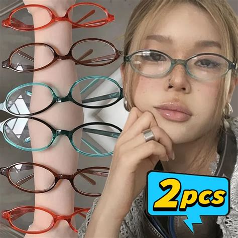 2 1pcs Y2k Vintage Small Oval Glasses Girls Style Red Green Frame Glass