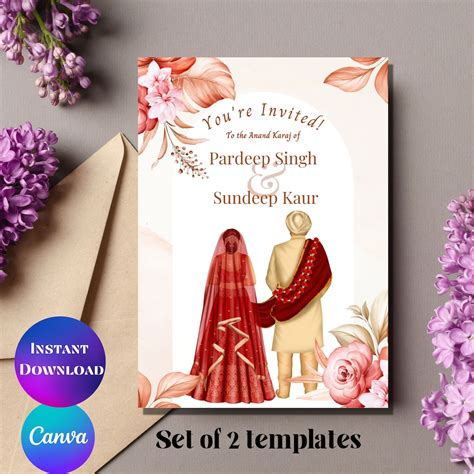 Elegant Sikh Wedding Invitation Card Punjabi Wedding Invitation Digital