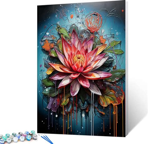 Pintura al óleo de flor de loto por números lirio de agua kit de