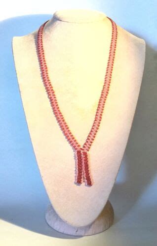 1920s Art Deco Woven Red Beads Necklace Gem