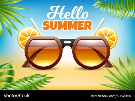 Hello Summer Sunglasses On Seashore Tropical Vector Image