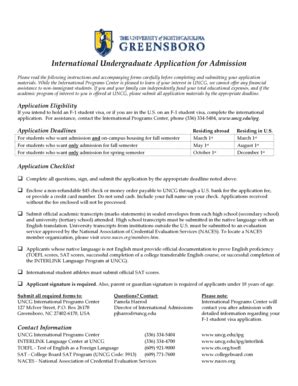 Fillable Online Uncg International Undergraduate Application For