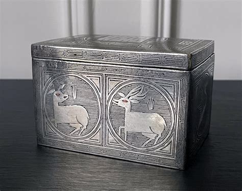 Fine Korean Iron Tobacco Box With Silver Inlay Joseon Dynasty