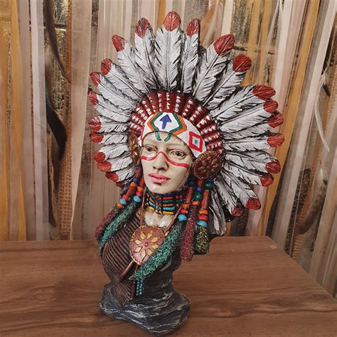 Native American Indian Woman Table Top Sculpture Indian Bust Statue