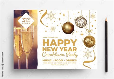 Happy New Year Flyer Layout with Lights Stock Template | Adobe Stock