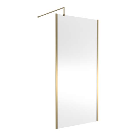 Hudson Reed Wetroom Shower Screen With Brushed Brass Outer Frame