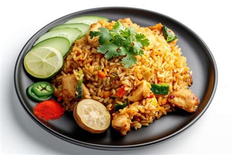 Premium Photo A Black Plate Topped With Rice And Vegetables