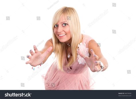 Cute Blonde Posing On White Background Stock Photo 84974656 Shutterstock