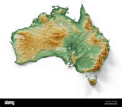 Australia Highly Detailed 3d Rendering Of Shaded Relief Map With