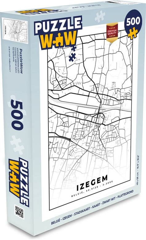 Puzzel België Izegem Stadskaart Kaart Zwart Wit Plattegrond