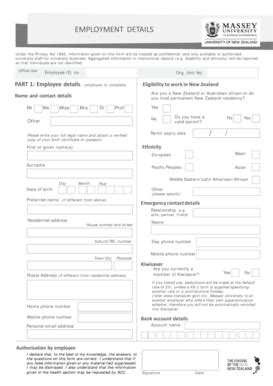 Fillable Online Massey Ac Employment Details Massey University