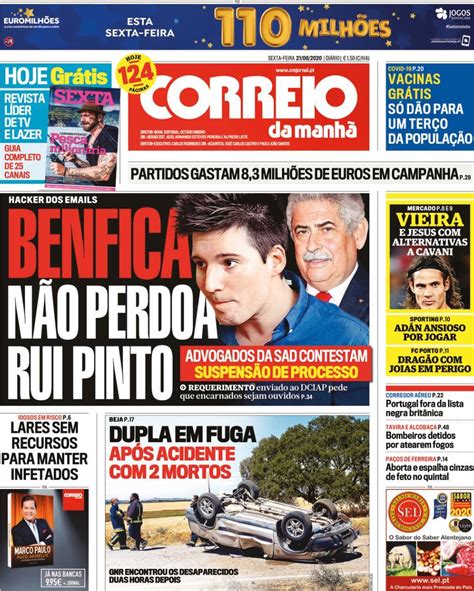 Capa Correio da Manhã 21 agosto 2020 capasjornais pt