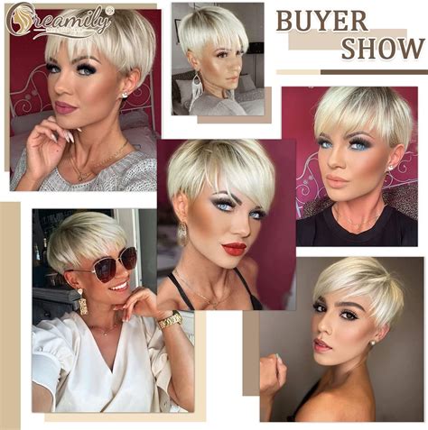 Buy Creamily Short Blonde Wigs Natural Straight Pixie Cut Wigs Layered