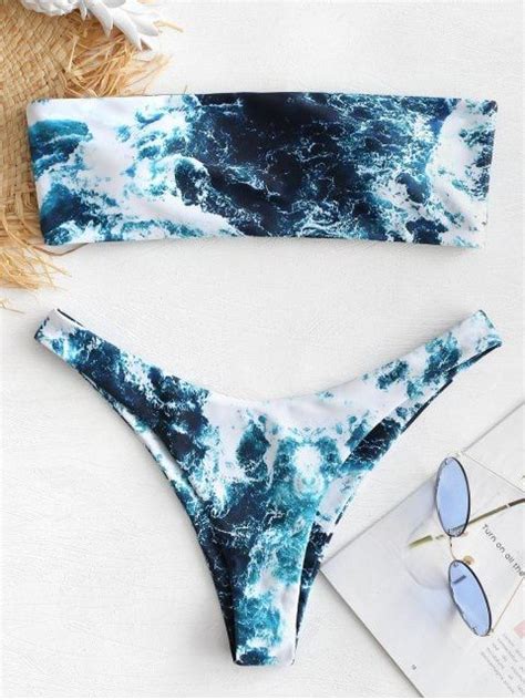 Hot Zaful Abstract Bandeau Bikini Set In Multi M Zaful Bikini