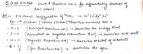 Write The Four Quantum Number The Differentiating Electron Of Sodium Na Atoms