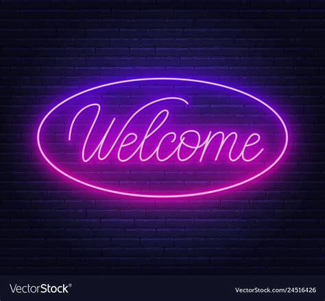 Neon Sign Welcome On Brick Wall Background Vector Image