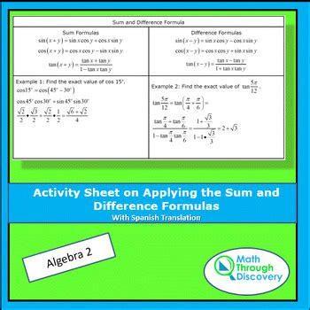 Alg Applying The Sum And Differences Formulas Activity Sheet