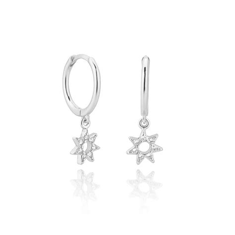 Silver Crystal Sun Mini Hoop Earrings Classy Women Collection