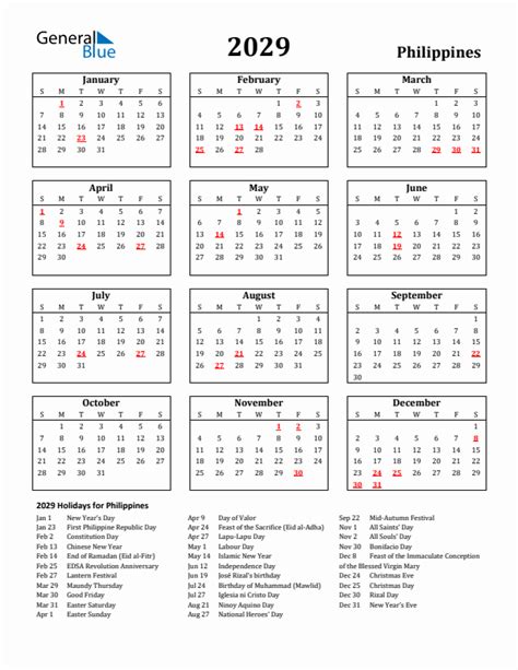 Free Printable 2029 Philippines Holiday Calendar