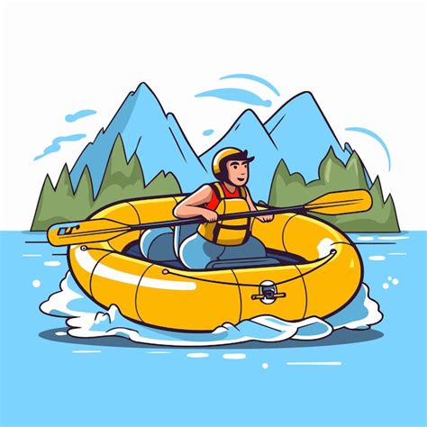 Premium Vector Man Kayaking On The Lake Vector Illustration In