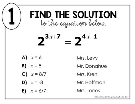 Exponential Equations With A Common Base Math Lib Activity All