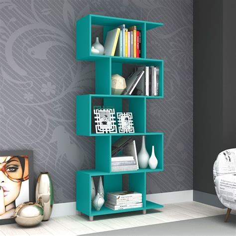 Estante Livreiro Nichos Design Azul Turquesa Movelbento Moveis