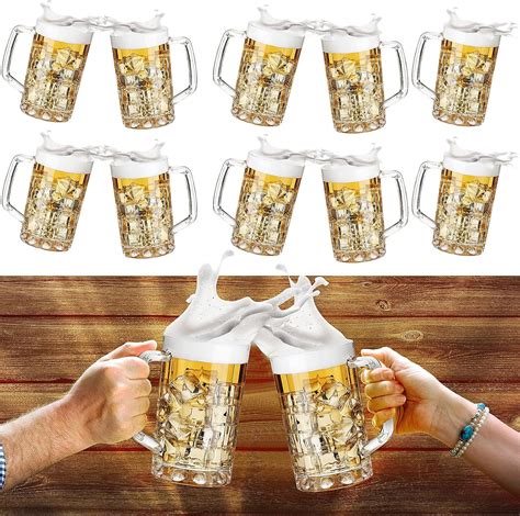 Mifoci 10 Pcs Clear Plastic Beer Mug With Handles 16 Oz