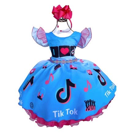 Vestido Tik Tok Luxo Menina Infantil Festa Azul Saiote Shopee Brasil