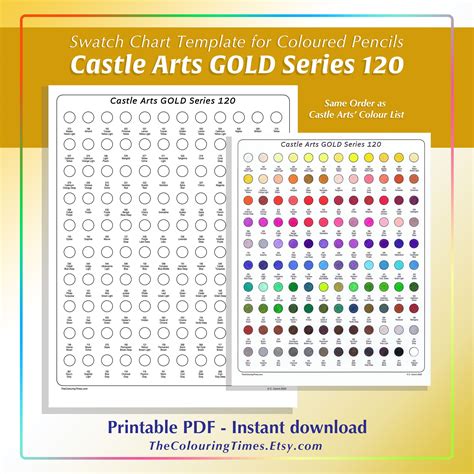 Castle Arts GOLD Series 120 Swatch Template PDF Printable Blank