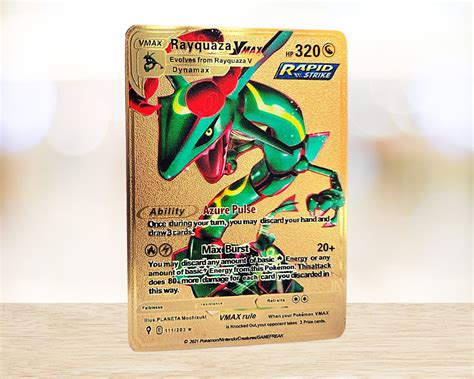 Rayquaza Vmax Pokemon Gold Metal Card Etsy Australia