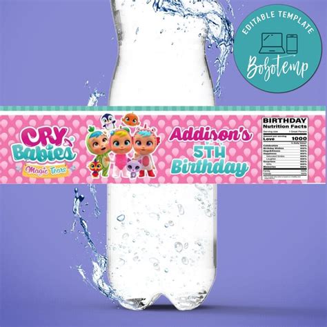 Cry Babies Birthday Water Bottle Label Template Bobotemp