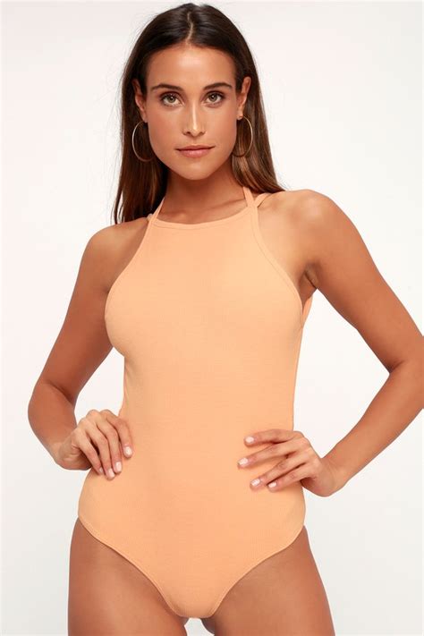 Peach Bodysuit Backless Bodysuit Ribbed Bodysuit Lulus