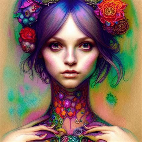 Adorable Pixie Portrait Fractal Watercolor Digital Painting · Creative Fabrica