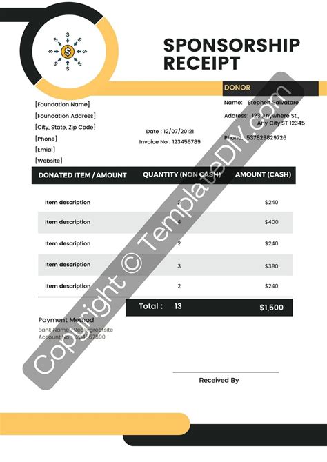 Sponsorship Receipt Template Printable Pdf Excel Word