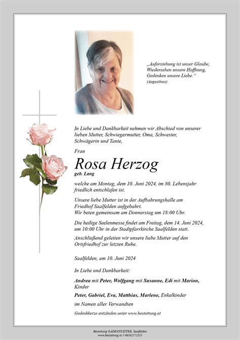 Rosa Herzog Bestattung Gadenst Tter