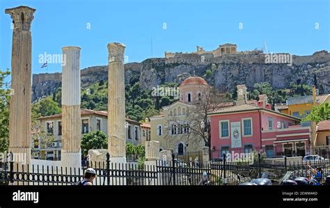 Atenas Grecia Mayo Ruinas De Hadrians Biblioteca Cerca De