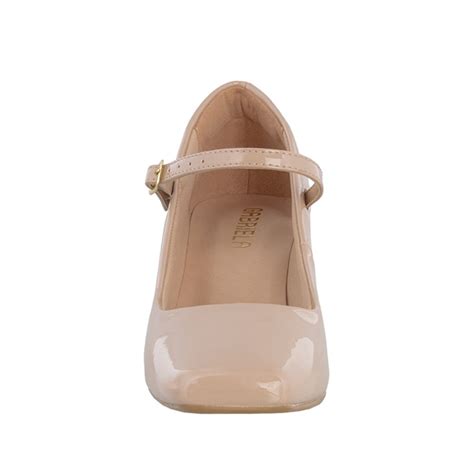 Scarpin Boneca Gabriela Salto Geométrico Verniz Nude