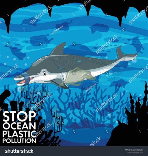 Stop Ocean Plastic Pollution Ecological Poster Stock Vector Royalty