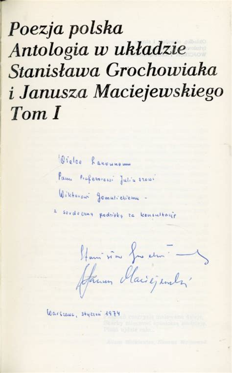 POEZJA POLSKA ANTOLOGIA AUTOGRAF STANISŁAWA GROCHOWIAKA