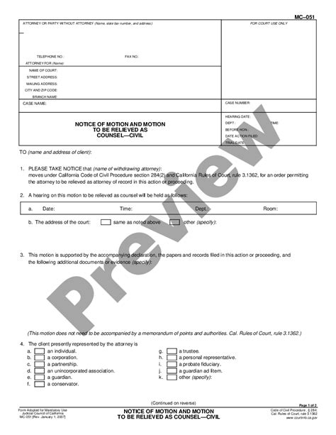 California Notice Of Motion And Motion To Be Relieved As Counsel