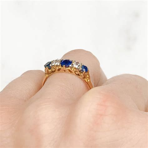 Cora Antique Sapphire And Diamond 5 Stone Ring Vintage Ring Co