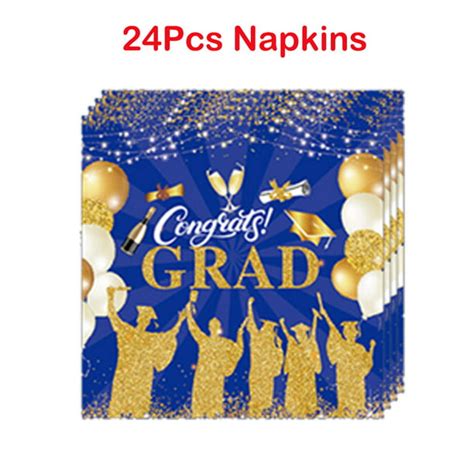 2023 Graduation Party Supplies 24pcs Disposable Napkins Gold Blue Dinnerware For Congrats Grad