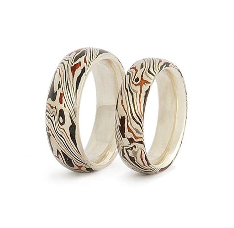 Mokume Gane Matched Wedding Band Set In Twist Pattern And Ash Etsy