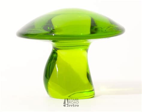 Viking Glass Mushroom Paperweight Inches Tall Green Avocado Etsy