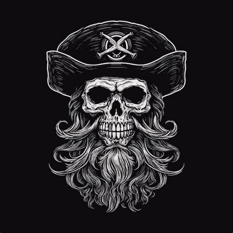 Premium Vector Captain Black Beard Skull Head Illustration